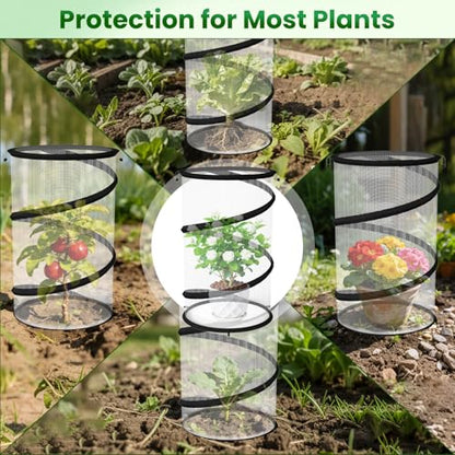 Erinaik 4 Pack Pop up Plant Guard Covers Tent from Animals White, 19.6" x 11.8" Foldable Plant Protectors Mesh Net, Garden Plant Enclosure Protection Cage with Stakes & Carry Bag for Outdoor Plants