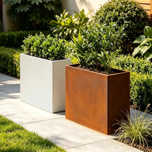 Metal Heavy Planter 32" L x 15" W x 24" H White Metal Rectangular Planter - color: White, size: 32*15*24
