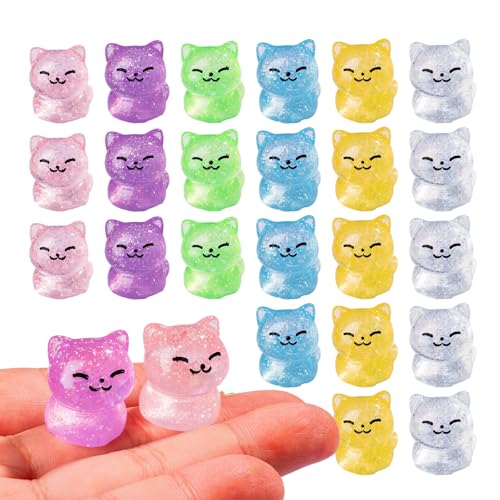 36 PCS Glitter Mini Resin Cat Figurines, Assorted Tiny Kitten Miniature Dollhouse Accessories, Bulk Cute Animal Ornaments for Micro Fairy Garden DIY Craft Aquarium Decor - color: Glitter Cats-36p