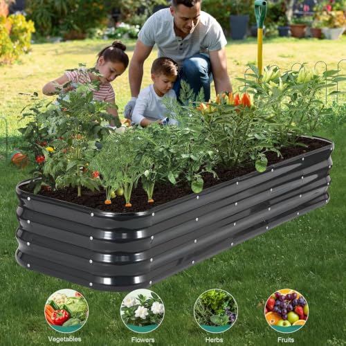5 in 1 Galvanized Raised Garden Bed, 8x3x1.4ft, Grey - color: Gray, size: 8x3x1.4ft (1pack)