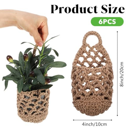 6 Pcs Macrame Wall Plant Hanger, Boho Plant Hanger Basket Cotton Rope 4"x8"
