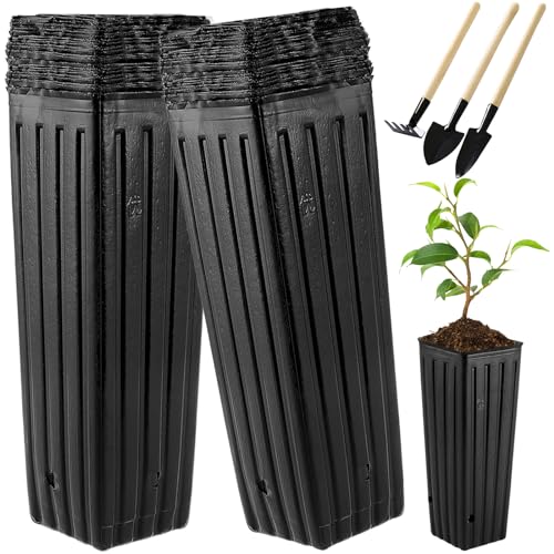 50 Pcs 9.8" Tall Tree Pots Plastic Deep Nursery Treepots - color: 50pc 9.8" Square