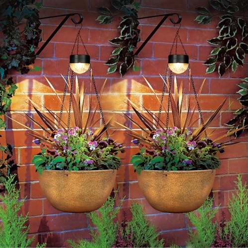 SUNNYPARK 2 Pack Solar Hanging Planters for Plants Outdoor - color: Bronze