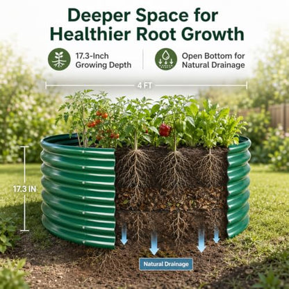 17" Tall 4FT Round Raised Garden Bed, 2 Pack Galvanized Raised Box, Green - color: Green, size: 4×4×1.5 Ft
