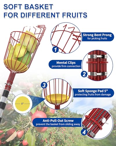 26FT Reach Pole Saw, Telescoping Tree Trimmer with 5-20FT Extension Pole, Sharp Steel Blade and Scissors, Fruit Picker, Extendable Long Handle Tree Pruner for Yard Garden Trees Palms Shrubs