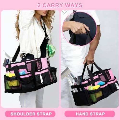 17 Inch Extra Large Cleaning Caddy Bag for Housekeepers, Pink Tool Bag - color: Pink, size: Extra Large