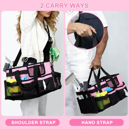 17 Inch Extra Large Cleaning Caddy Bag for Housekeepers, Pink Tool Bag - color: Pink, size: Extra Large