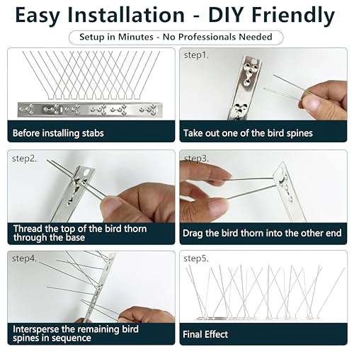 Stainless Steel Bird Spikes for Outside, Anti Bird Deterrent Spikes for Woodpeckers, Squirrels, Raccoons, Weatherproof Fence Spikes for Roof, Railing,Patio, 3.28 Feet - size: 3.28Ft