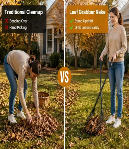 Leaf Grabber Rake, Long Handle Leaf Picker Upper for Yard Debris