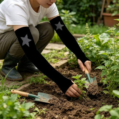 iRudyard Gardening Sleeves Farmers Defense Sleeves Sun Uv Protection Cooling Arm Covers With Thumb Hole for Women Men 2Pcs - color: Star