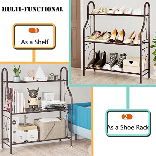 SORCEDAS 3 Tier Metal Plant Stand Indoor Outdoor Corner Flower Shelf - size: 3 Tier-Bronze