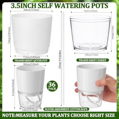 36 Pack Self Watering Pots for Indoor Plants, Bulk Small 3.5 Inch