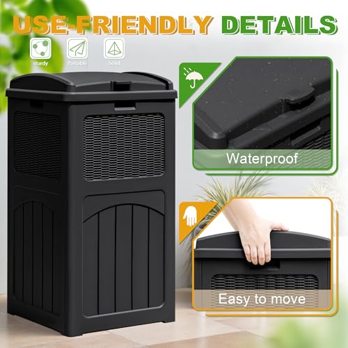 Greesum 33 Package Delivery Box for Outside, Waterproof Resin Garbage Bin with Lid for Hideaway, Deck, Patio, Black - color: Black, style: 1 Pack