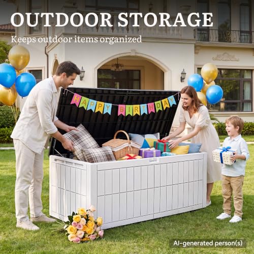 YITAHOME XXL 240 Gallon Extra Large Deck Box - color: Grayish-White & Black, size: 240 Gallon