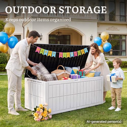 YITAHOME XXL 240 Gallon Extra Large Deck Box - color: Grayish-White & Black, size: 240 Gallon