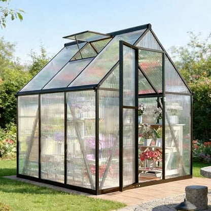 6x6FT Outdoor Polycarbonate Greenhouse with Roof Vent, Dark Gray - color: Dark Gray, size: 6×6FT