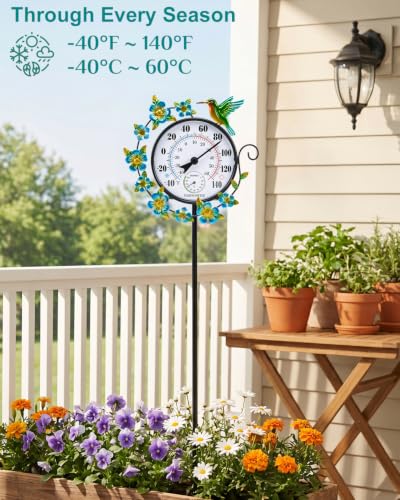 Outdoor Thermometer Waterproof Hummingbird Outside Thermometer Hygrometer