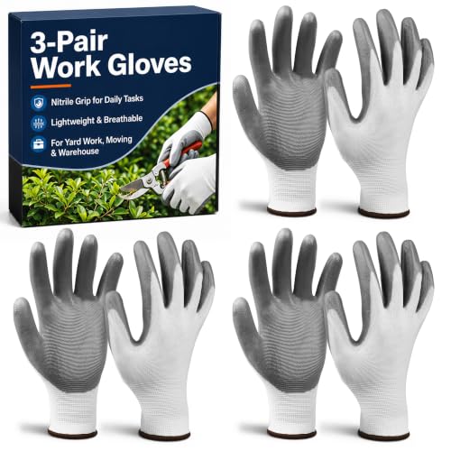 Work Gloves, Nitrile-Coated Grip for Yard Work, Moving & Warehouse, Large