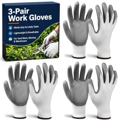 Work Gloves, Nitrile-Coated Grip for Yard Work, Moving & Warehouse, Large