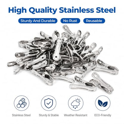 52 PCS Garden Clips - Stainless Steel Greenhouse Clamps,Strong Grip Heavy Duty Metal Clip, for Have a Strong Grip to Hold Down the Shade Cloth or Plant Cover on Garden Hoops