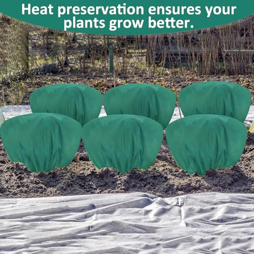 12 Pcs Winter Plant Covers Freeze Protection 39.4x23.6 Inch Horizontal Shrub Tree Rose Plant Protection Bags Frost Blanket with Drawstring for Fall Winter Outdoor Garden Planting (Dark Green) - color: Dark Green
