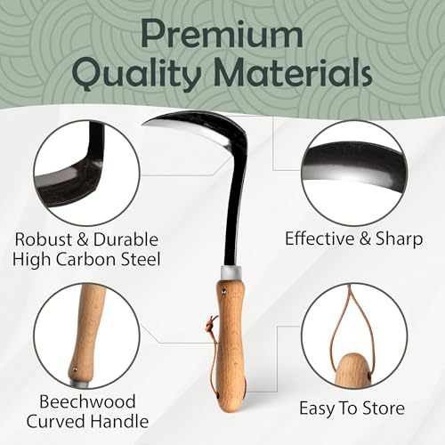 Muldale Japanese Hand Weeding Sickle – Curved Razor Hoe Garden Tool