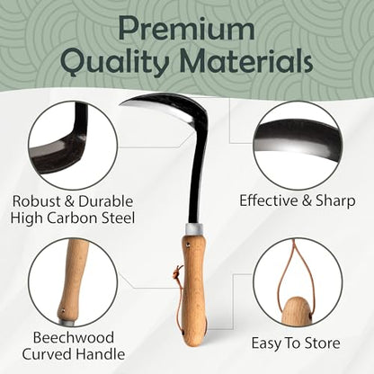 Muldale Japanese Hand Weeding Sickle – Curved Razor Hoe Garden Tool