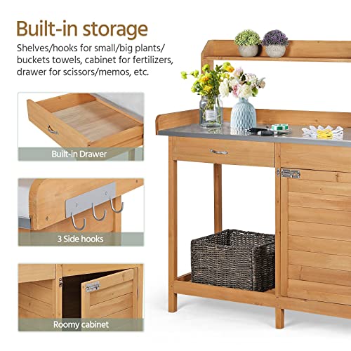 Yaheetech Potting Bench Outdoor Potting Table with Storage,Natural Wood - color: Natural Wood