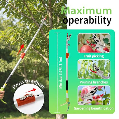3.67-5.45Ft Extendable Cut & Tree Trimmer for Precision Gardening Pruning & Fruit picking, Long Reach Pruning Shears - Lightweight Aluminum Rust-Resistant Picker, Branch Bypass Loppers(1/2" Max Cut)