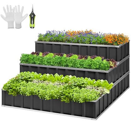 VIVOSUN 3-Tier Raised Garden Bed Outdoor Galvanized Steel 46x46x24 Gray - color: Gray