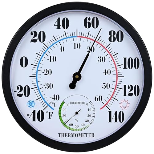10 Inch Indoor Outdoor Thermometer Hygrometer Combo - color: Black