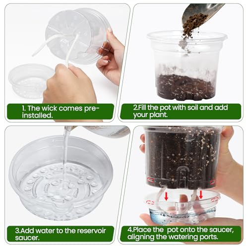 MIXC 18 Pack 6.5/5/4 Inch Self Watering Pots for Indoor Plants-Clear - size: 6.5/5/4 Inch (18 Pack)