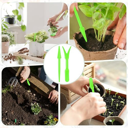 M METERXITY 12-Pack Mini Garden Hand Succulent Transplanting Tools, Plastic Seedlings Dibber Sowing Digging for Repotting/Lawn Maintenance/Plant Care, Small Gardening Tools [Green] - color: Green
