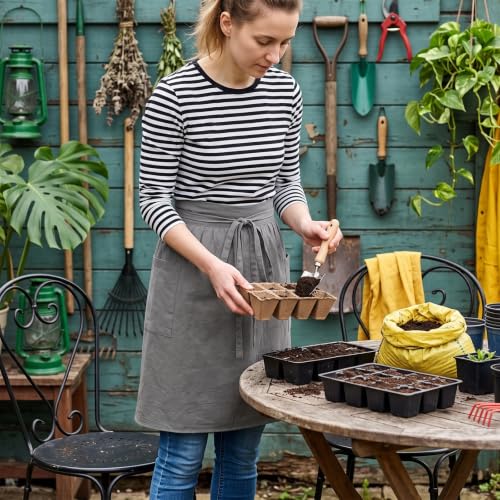 Linen Half Waist Apron for Women with Pockets Pioneer Aprons 2 Size - color: Grey