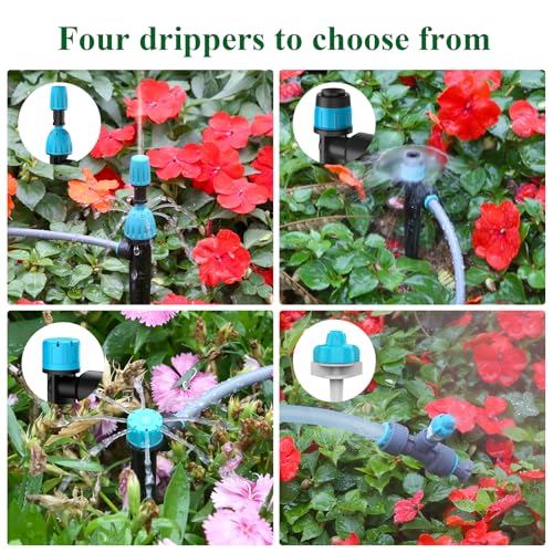 150FT Drip Irrigation System Kit with 2 Zone Water Timer for Garden