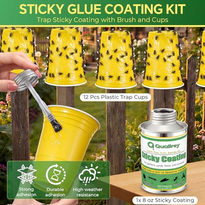Qualirey Sticky Coating Trap with Brush and 12 Pcs Plastic Cup, Gnat Bug - style: Gnat Bug