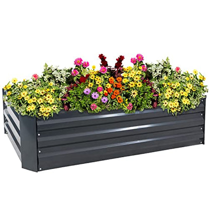 Sunnydaze Galvanized Raised Garden Bed, Rectangle, 4x2x1 ft, Dark Gray - color: Dark Gray