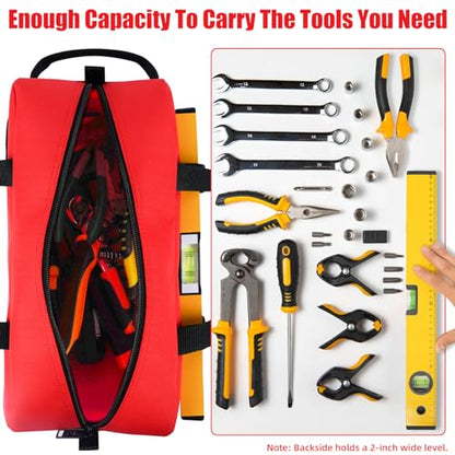 MELOTOUGH Canvas Tool Bags 14 Inch Tool Tote Bag with Zipper Heavy Duty Portable Tool Bag Organizer for Electrician,Technician,Mechanic(Black&Red) - color: B-Black & Red
