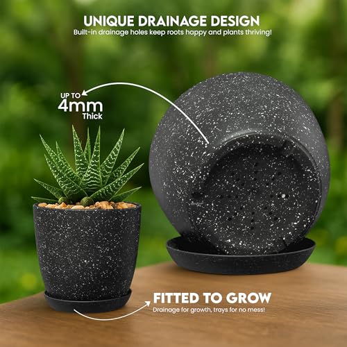 Plant Pots Indoor with Drainage 5 Pack Multi-Size Planters Set Spotty Black - color: Speckled Black, size: Pack of 5