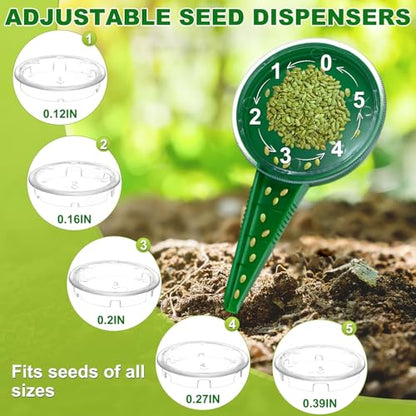 M METERXITY 1-Set Seed Planter Tool, Plastic Hand Dibber Garden Tool with Handle for Sowing Seeds/Transplanting/Planting Bulbs, Handheld Digging Hole Punch Adjustable Dispensers [Dark Green] - color: Dark green