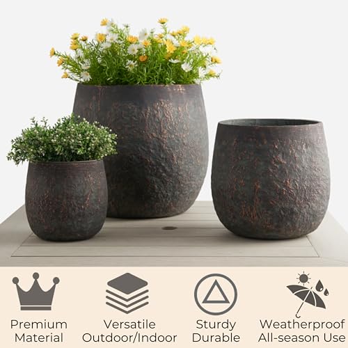 Wallowa 17.32"+12.99"+9.06" Round Weathered Concrete Planters Set of 3 - color: Bronze Rust, size: Set of 3