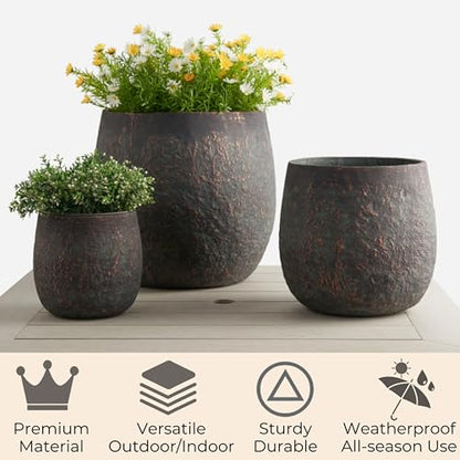 Wallowa 17.32"+12.99"+9.06" Round Weathered Concrete Planters Set of 3 - color: Bronze Rust, size: Set of 3