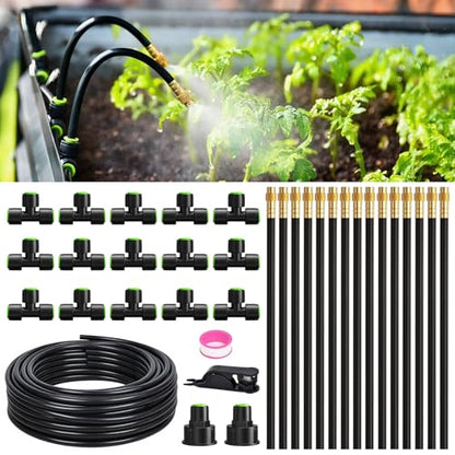 RAINPOINT 50FT Drip Irrigation System, Garden Watering Kit with 15pcs 360°Adjustable Copper Nozzles, Automatic Atomizing Watering Sprinkler System for Greenhouse, Lawn, Raised Beds, Outdoor Plants - size: 50FT