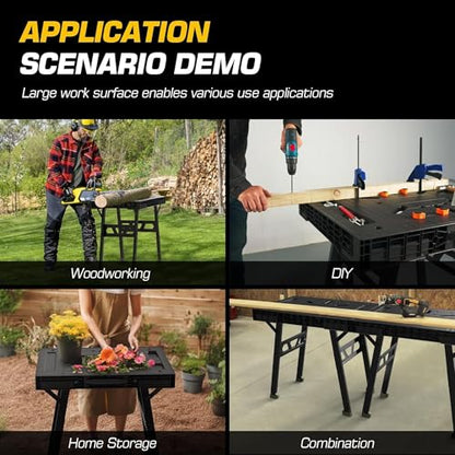 Portable Workbench, Folding Worktable, 1650lbs Capacity, Black - color: Black