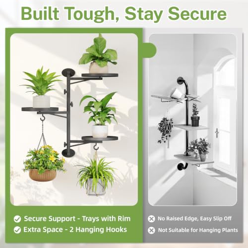 iDavosic.ly Wall Plant Holder Set of 2, Rotating Window Shelf, 3-Tier Black - color: Deep Black, size: 2 Pack