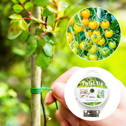 328ft(100m) Garden Plant Twist Ties with Cutter - color: Green
