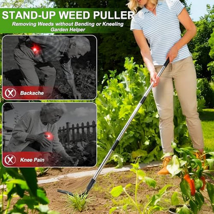 Weed Puller Tool Stand Up Hand Weeder Tool with Adjustable Long Handle, Weed Remover with Steel Head, Remove Weeds Root Easily Without Bending, Pulling or Kneeling for Lawn Garden(6 Claws) - size: 6 CLAWS