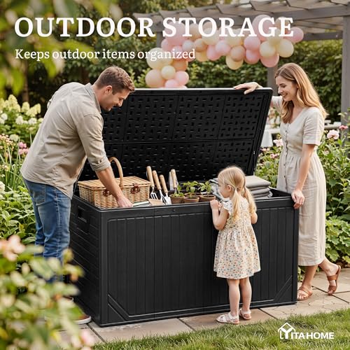 YITAHOME XXL 300 Gallon Extra Large Outdoor Deck Box, Lockable - color: Black, size: 300 Gallon
