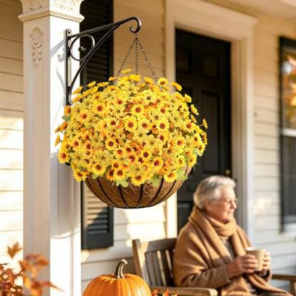 15PCS Artificial Fall Flowers for Outdoors, UV Resistant Fake Mums - color: Yellow Daisies & Yellow Violets