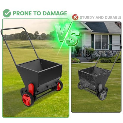 Lawn Drop Spreader W/Handle, 4 Wheels, Adjustable Rate Suitable for